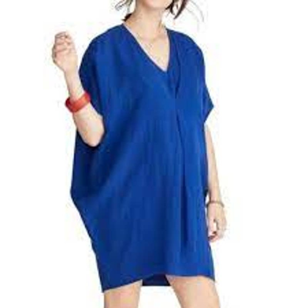 NWT Hatch OS cobalt blue v neck slouch mini dress maternity short sleeve silky